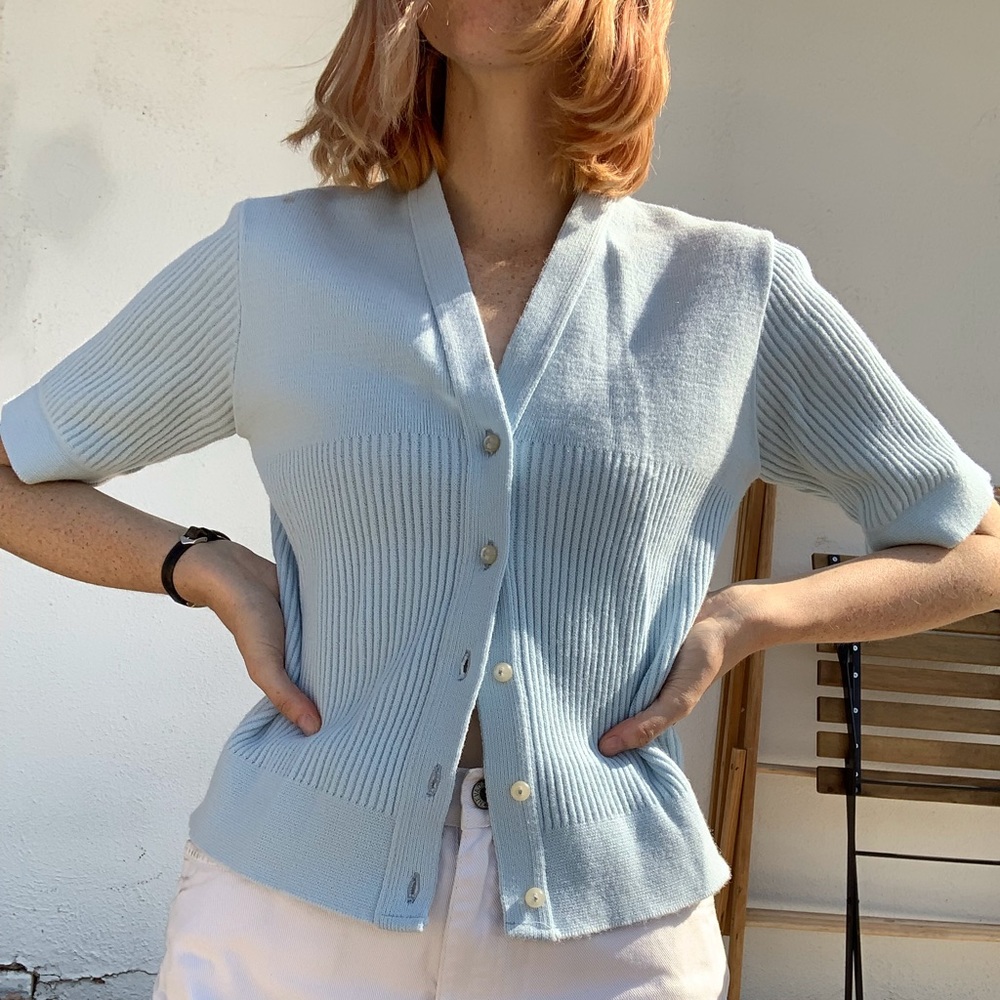 Baby Blue St Michael Orlon Cardigan Sweater